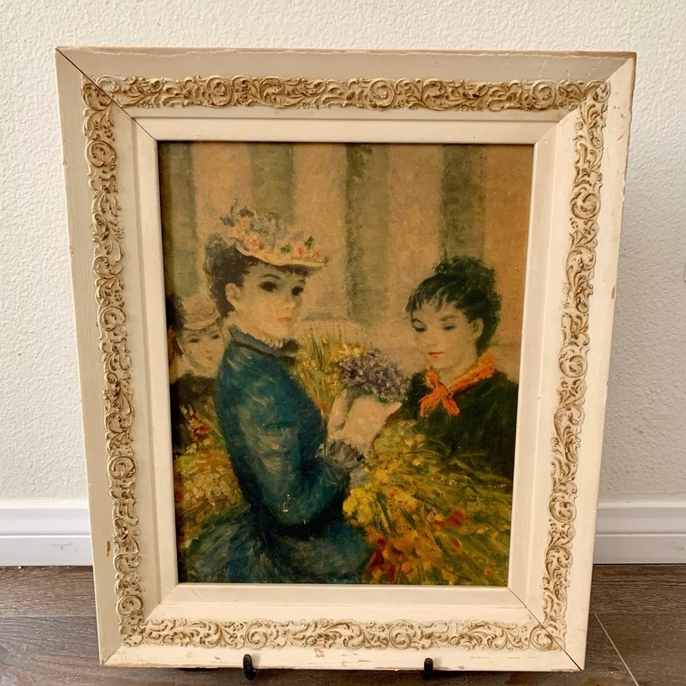 Vintage Cherry Jeff Print White Victorian Picture Frame 15/18 Inch